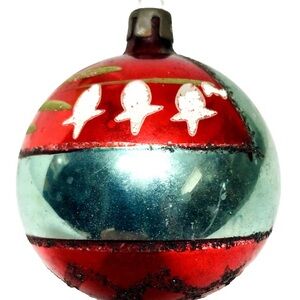 Festive Red and Silver Vintage Holiday Mercury Ornament Made in Poland